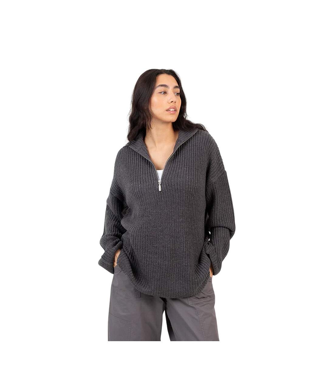 Pull Motif/style Pêcheur Femme Charbon Chiné Brave Soul-2