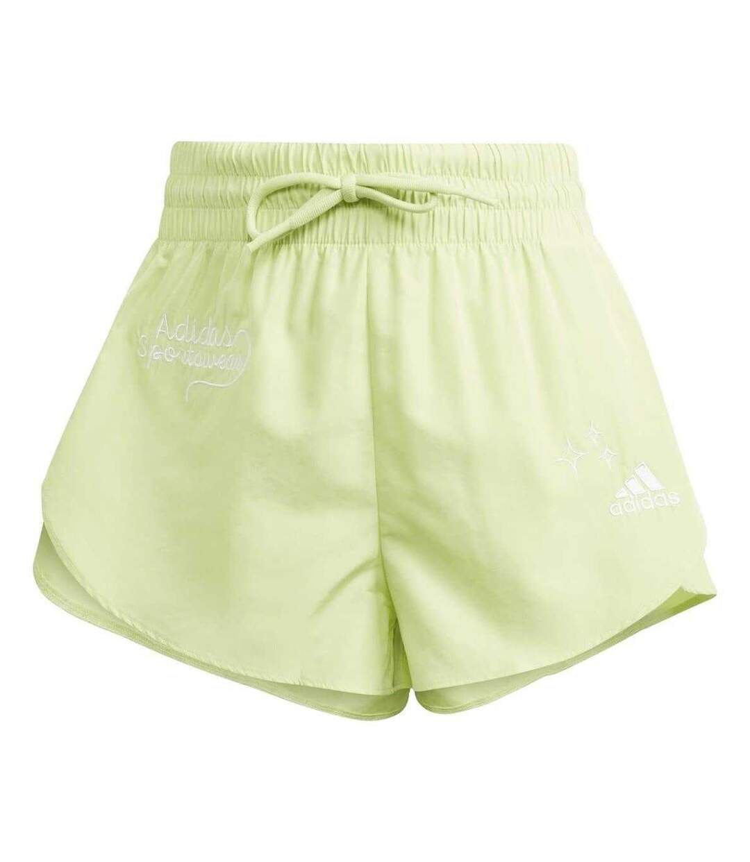 Womens/ladies Bluv Lettering Double Layer Running Shorts Green Adidas-1