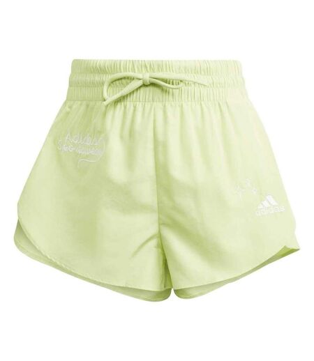 Womens/ladies Bluv Lettering Double Layer Running Shorts Green Adidas
