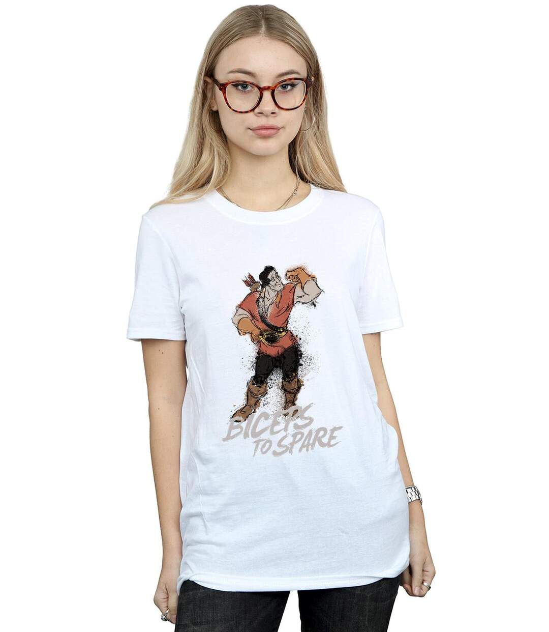 Disney - T-shirt BEAUTY AND THE BEAST GASTON BICEPS TO SPARE - Femme (Blanc) - UTBI16663-2
