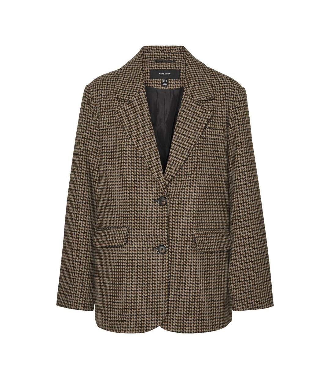 Blazer pied poule marron femme vero moda julie-3