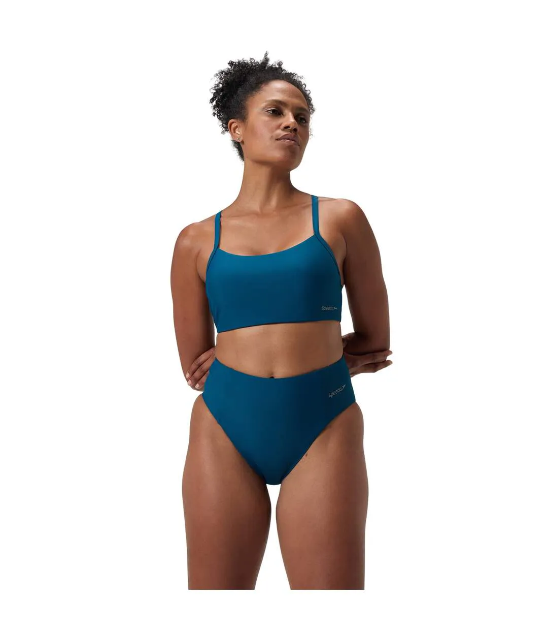 Womens/ladies Solid High Waist Bikini Bottoms Green Speedo-1