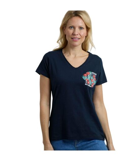 Womens/ladies no rain no flowers slub pocket t-shirt navy Weird Fish