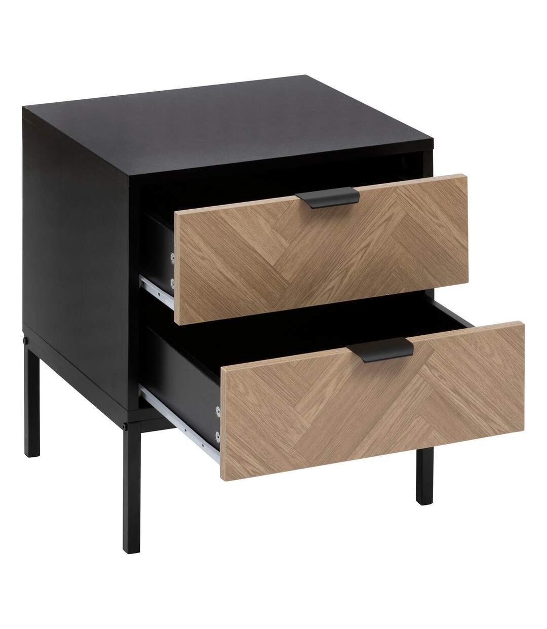 Table de chevet 2 tiroirs chevron en bois ÉLONE - Noir-4