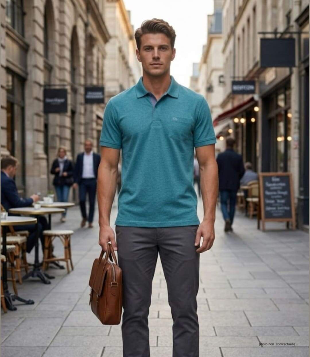 CHALLENGER RUSTICO5 : Polo manches courtes bleu turquoise chiné en maille piquée 100% coton-5
