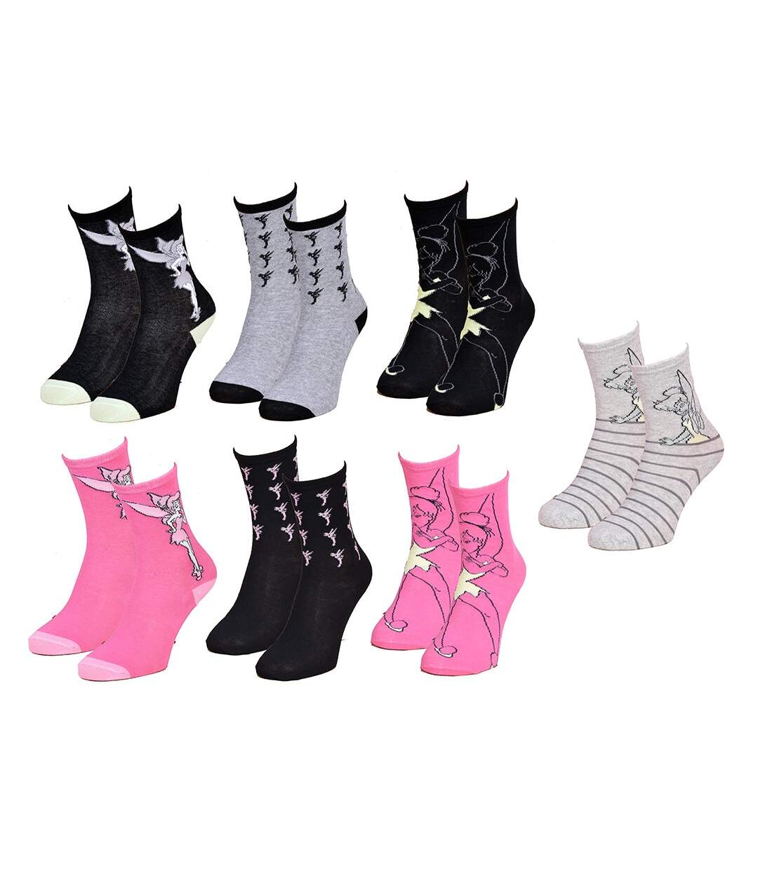 Chaussettes femme LICENCE Fantaisie-Assortiment modèles photos selon arrivages- Pack de 6 paires Surprise La Fée Clochette-1