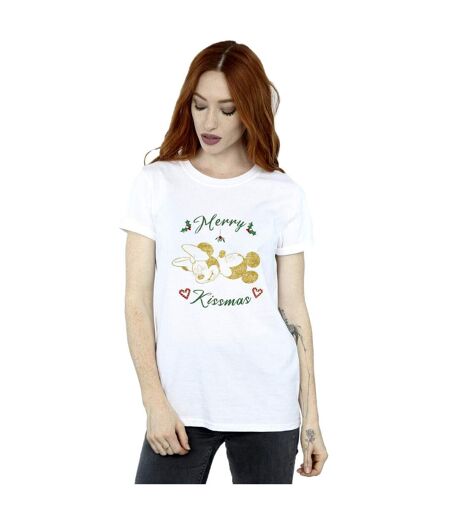 Disney Femme/Les femmes Mickey Mouse Merry Kissmas Cotton Boyfriend T-Shirt (Blanc) - UTBI38723