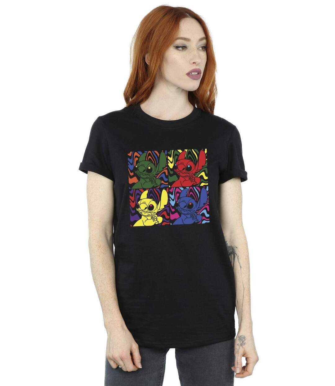 Disney Femmes/Les femmes Lilo & Stitch Pop Art - T-shirt boyfriend en coton (Noir) - UTBI30326-2