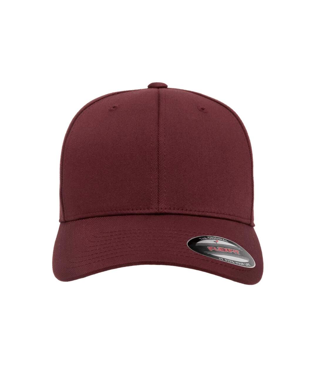 Childrens/kids Wooly Combed Baseball Cap Maroon Flexfit-1