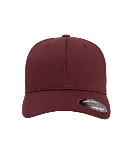Childrens/kids Wooly Combed Baseball Cap Maroon Flexfit