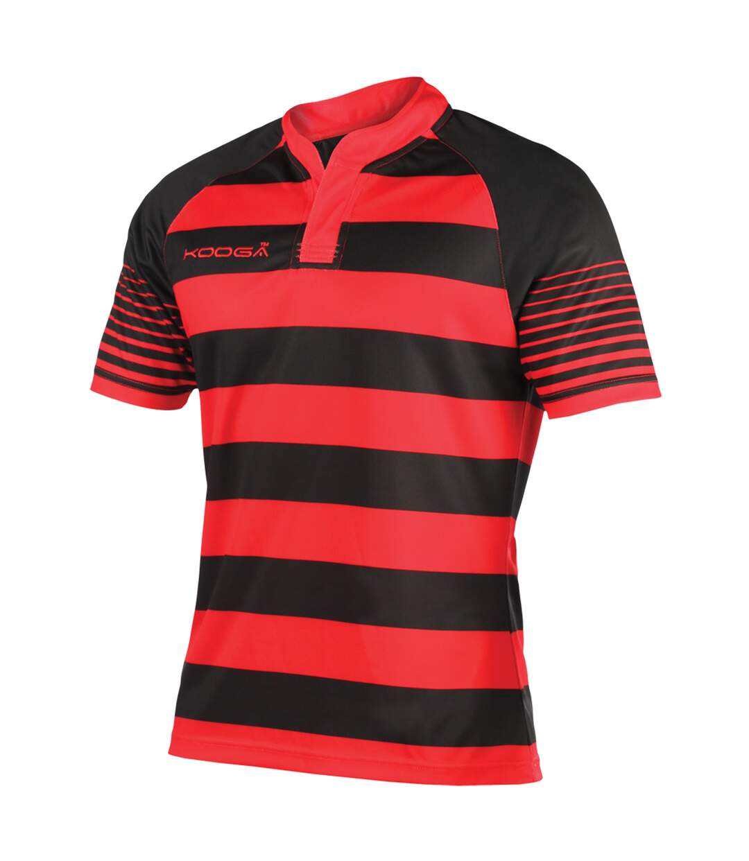 KooGa Mens Touchline Hooped Match Rugby Shirt (Black/Red)