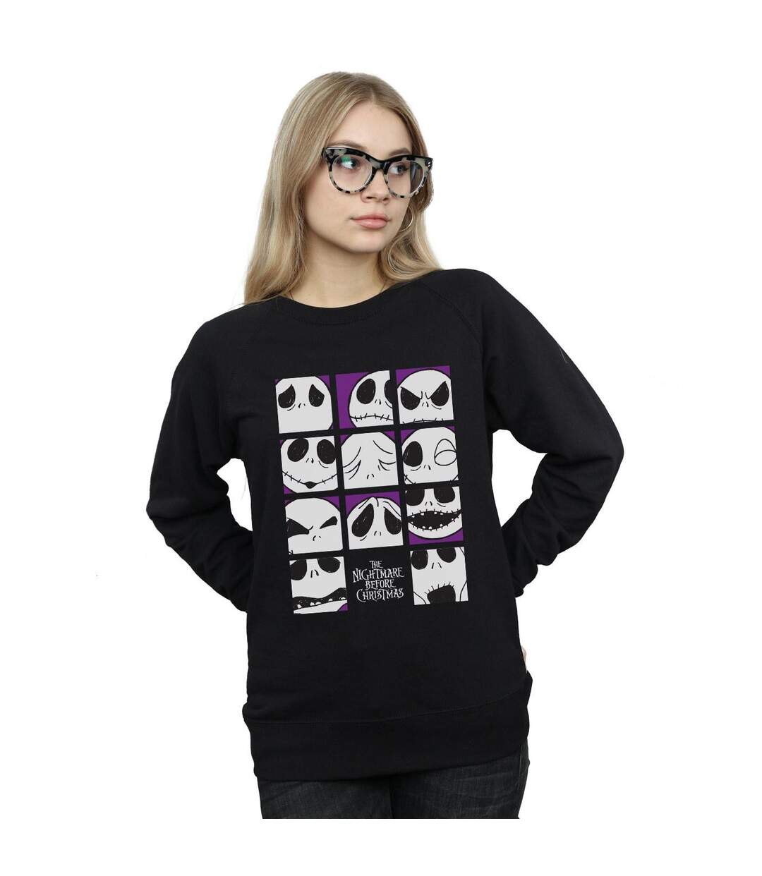 Disney Sweatshirt Square Nightmare Before Christmas Many Faces Of Jack Femme/Ladies (Noir) - UTBI31684-2