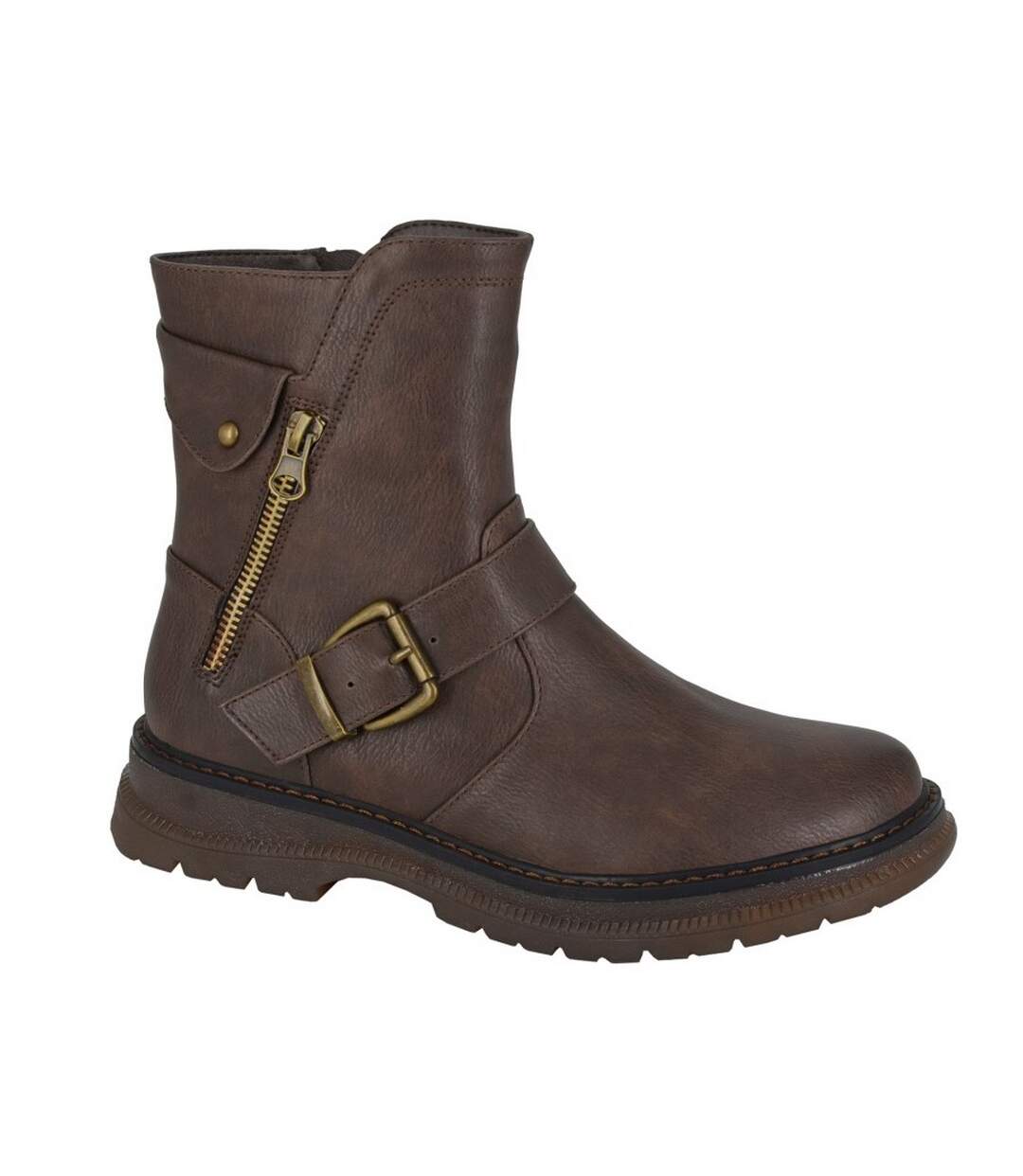 Womens/ladies tilda pu biker boots brown Cipriata-1