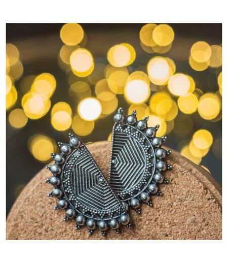 Eclipsed Semicircular Half Disc Bohemian Geometric Oxidised Boho Indian Jhumkis