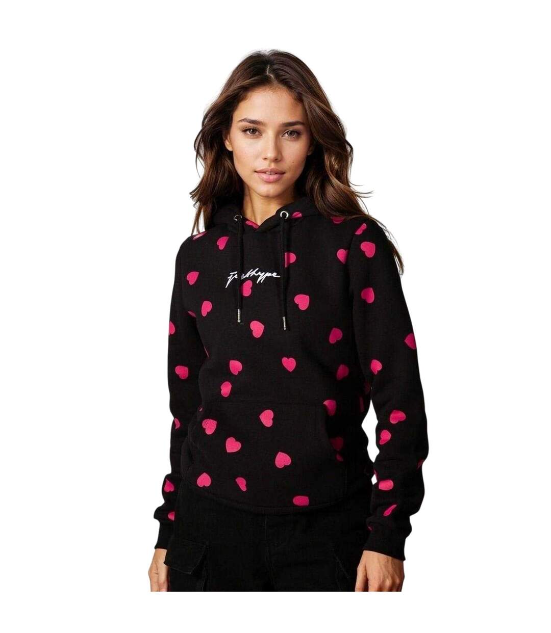 Sweat À Capuche Motif/style Cœur Femme Noir Hype-2
