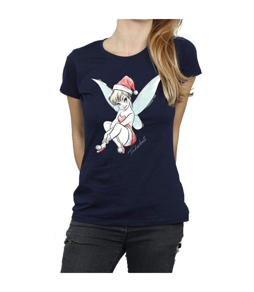 Disney T-shirt en coton Femme/Femme Fée Clochette de Noël (Bleu marine) - UTBI43841-3