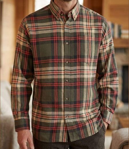 CHALLENGER BRAZIL — Chemise à carreaux manches longues flanelle vert/orange : la chaleur casual au quotidien