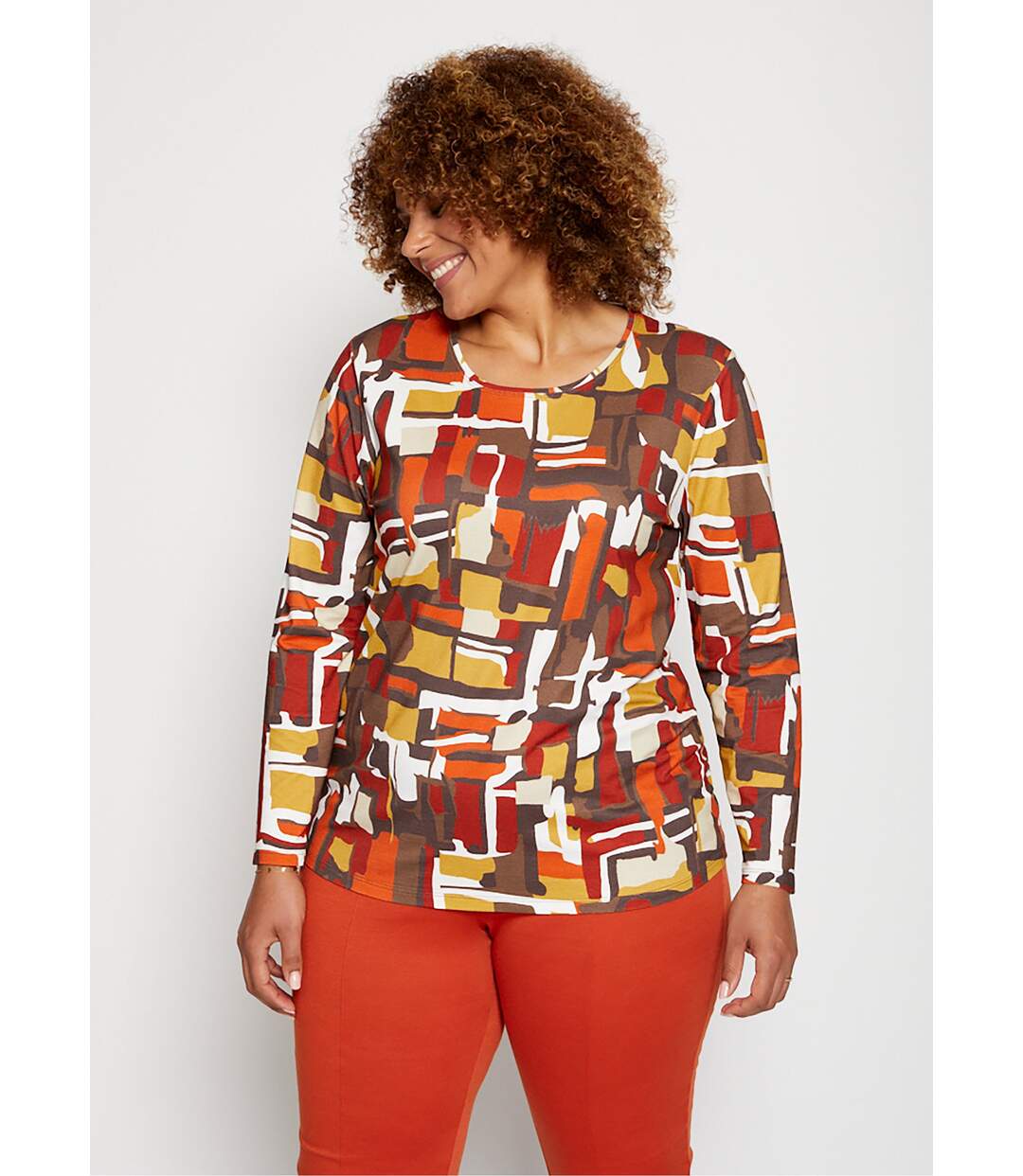 T-shirt maille douce imprimé géométrique-1