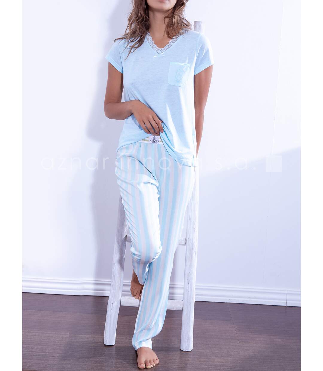 Tenue d'intérieur pyjama pantalon t-shirt Classic Stripes bleu Admas-3