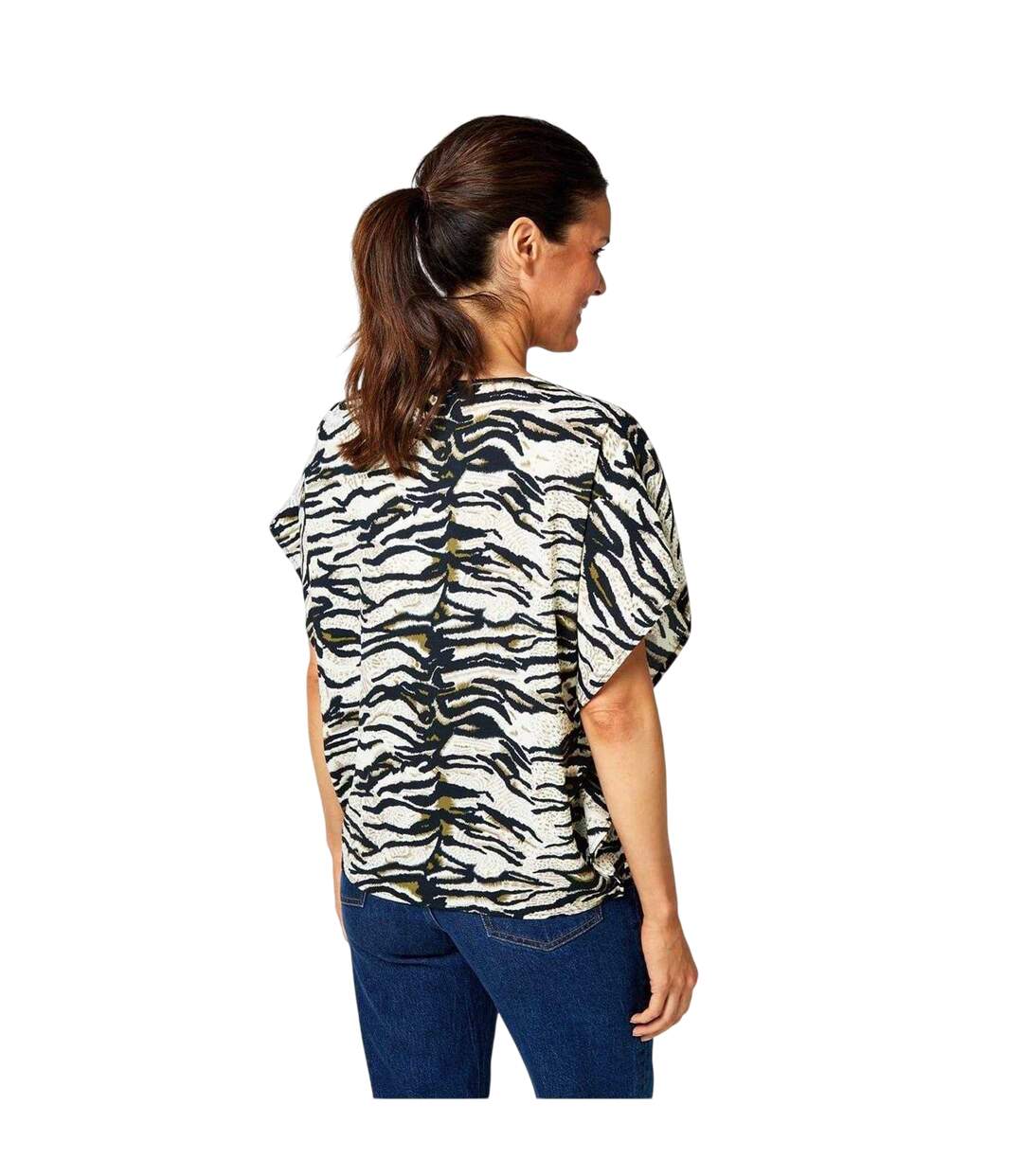 Womens/ladies Zebra Print Zip Front Top Black White Biba-3