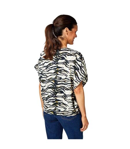 Womens/ladies Zebra Print Zip Front Top Black White Biba
