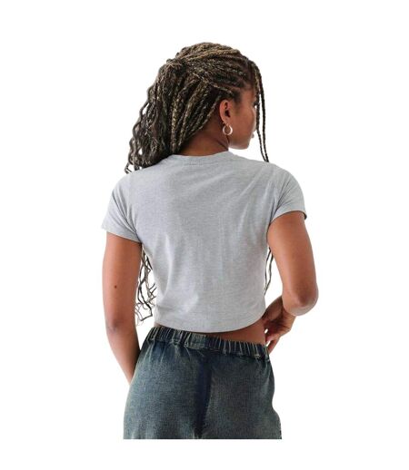Womens/ladies La Flag Crop T-shirt Grey Daisy Street