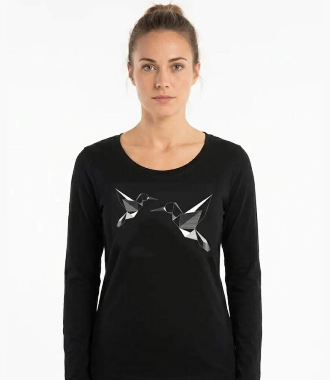 Mayflower NAWA1 : Tee-shirt manches longues noir avec sérigraphie colibri-1