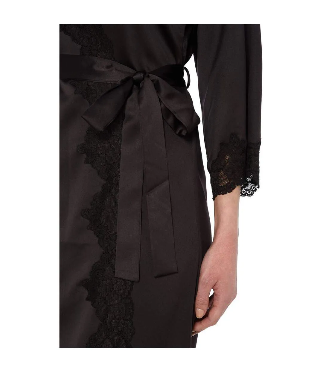 Womens/ladies Satin Lace Trim Robe Black Ralph Lauren-4