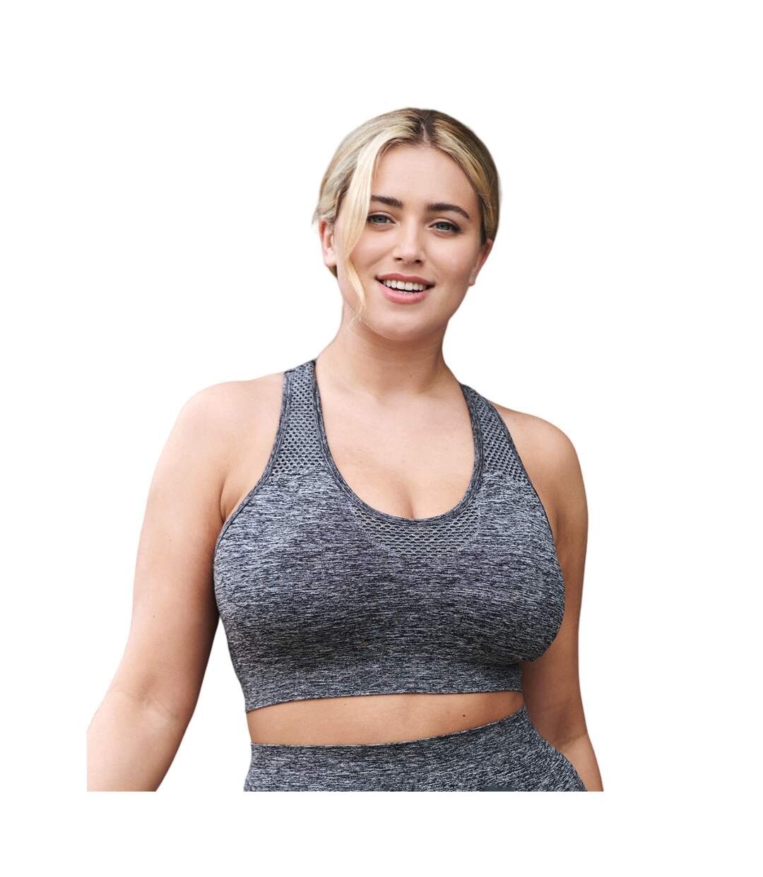 Womens/ladies Seamless Sports Bra Dark Grey Marl Tombo-3