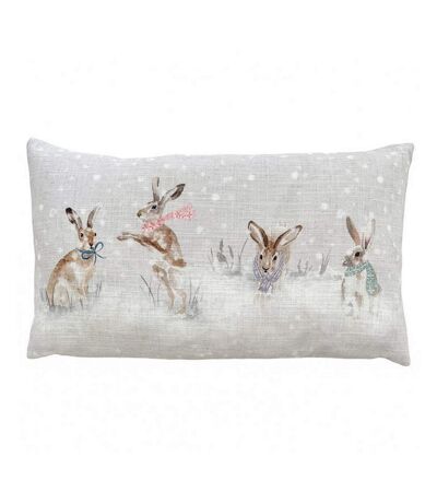 Snowy hares christmas cushion cover 50cm x 30cm off white/brown Evans Lichfield