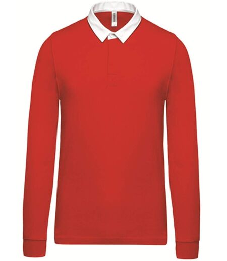 Polo homme rugby - Manches longues - rouge - Col contrasté