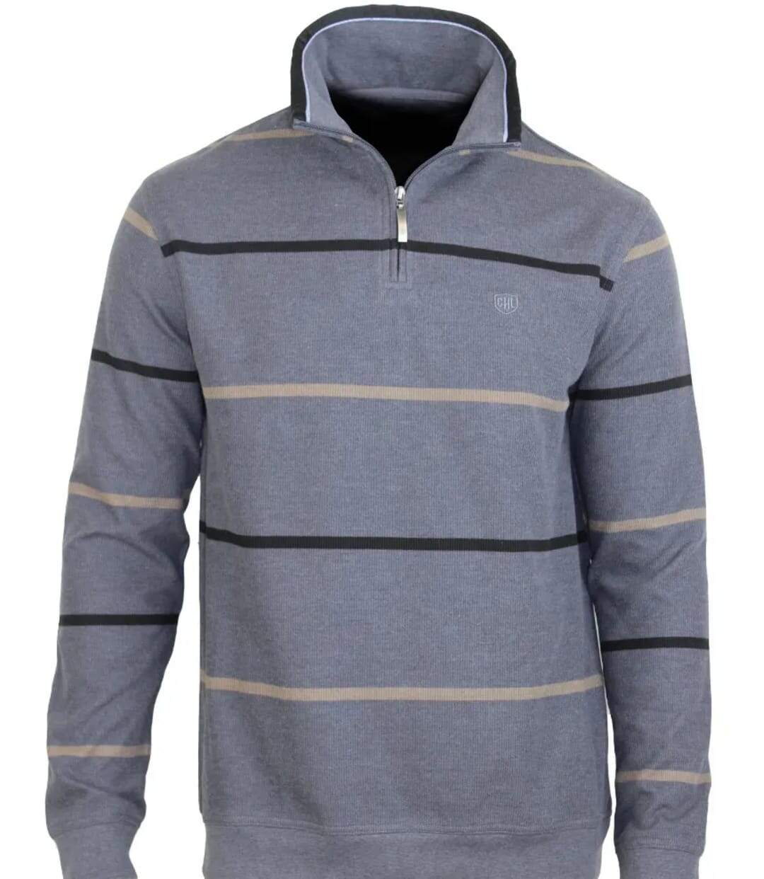 CHALLENGER PORTO1 — Sweat col camionneur à rayures gris : confort et style au quotidien-1