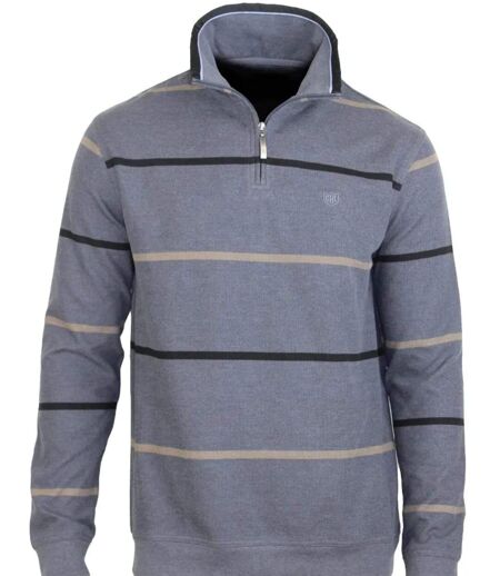 CHALLENGER PORTO1 — Sweat col camionneur à rayures gris : confort et style au quotidien