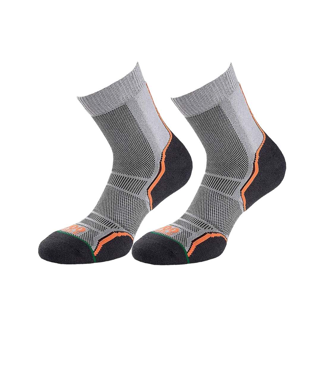Pack Of 2  Mens Trail Socks  Grey Orange 1000 Mile-2