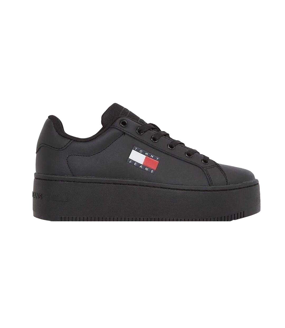 Womens/ladies Icon Leather Flatform Trainers Black Tommy Jeans-1
