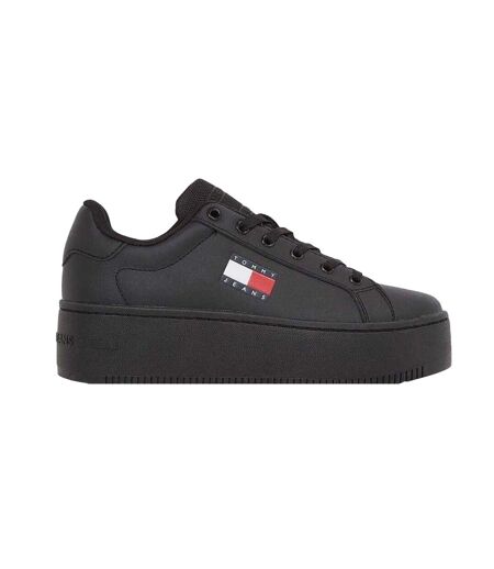 Womens/ladies Icon Leather Flatform Trainers Black Tommy Jeans