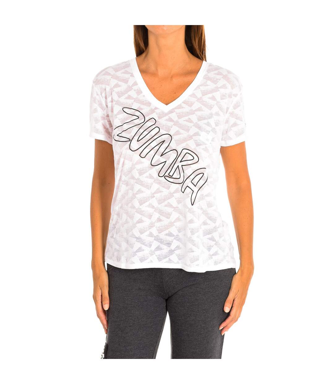 Women's sports t-shirt with short sleeves and V-neck Z1T00587