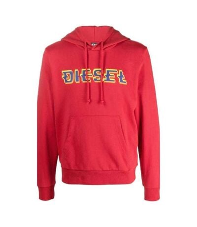 Sweat À Capuche Motif/style Pixel Homme Rouge Diesel