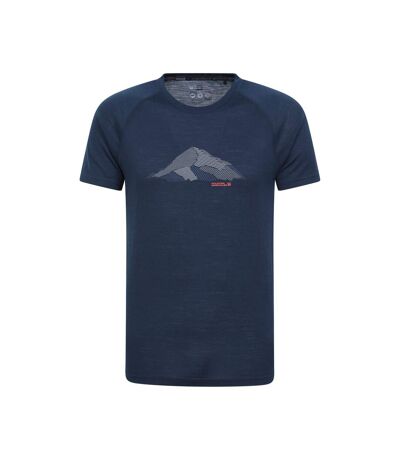 Mens Quest Printed Merino Blend Thermal Top Dark Blue Mountain Warehouse