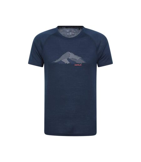 Mens Quest Printed Merino Blend Thermal Top Dark Blue Mountain Warehouse