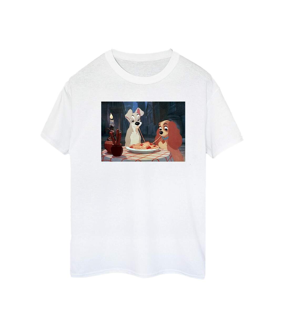 Disney Femme/Ladies Lady And The Tramp Photo Spaghetti Coton Boyfriend T-Shirt (Blanc) - UTBI30743-1