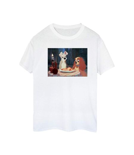 Disney Femme/Ladies Lady And The Tramp Photo Spaghetti Coton Boyfriend T-Shirt (Blanc) - UTBI30743