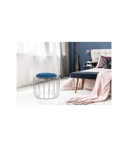 Paris Prix - Pouf & Table D'appoint comfortable 50cm Bleu & Argent