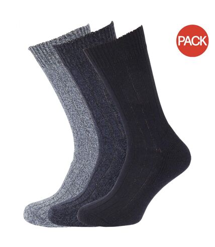 Lot de 3 Chaussettes rembourrées en mélange de laine paires homme nuances de bleu Universal Textiles