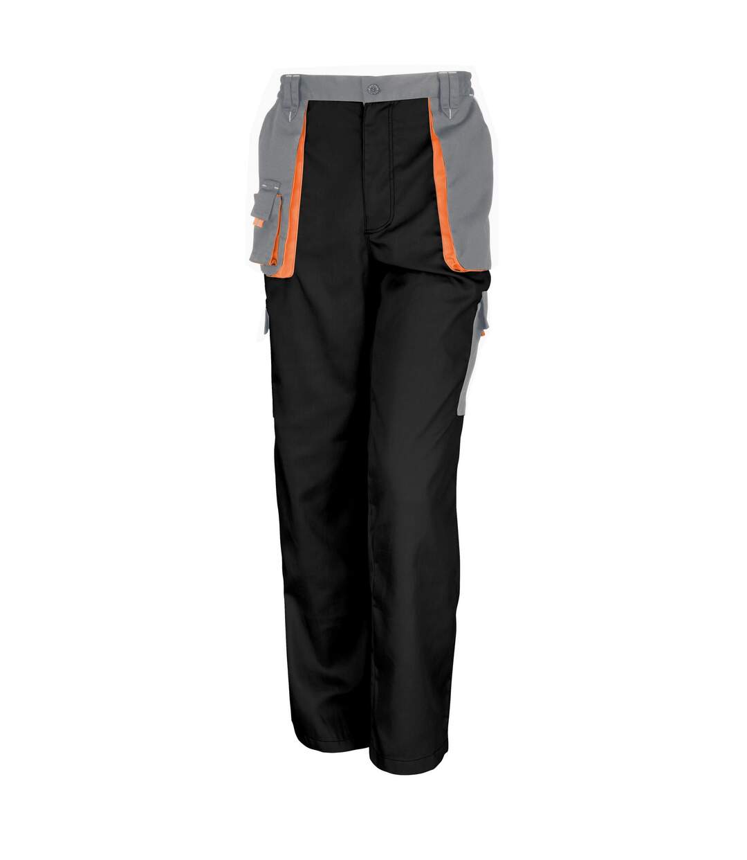 Unisex adult lite work trousers black/grey/orange WORK-GUARD by Result-1