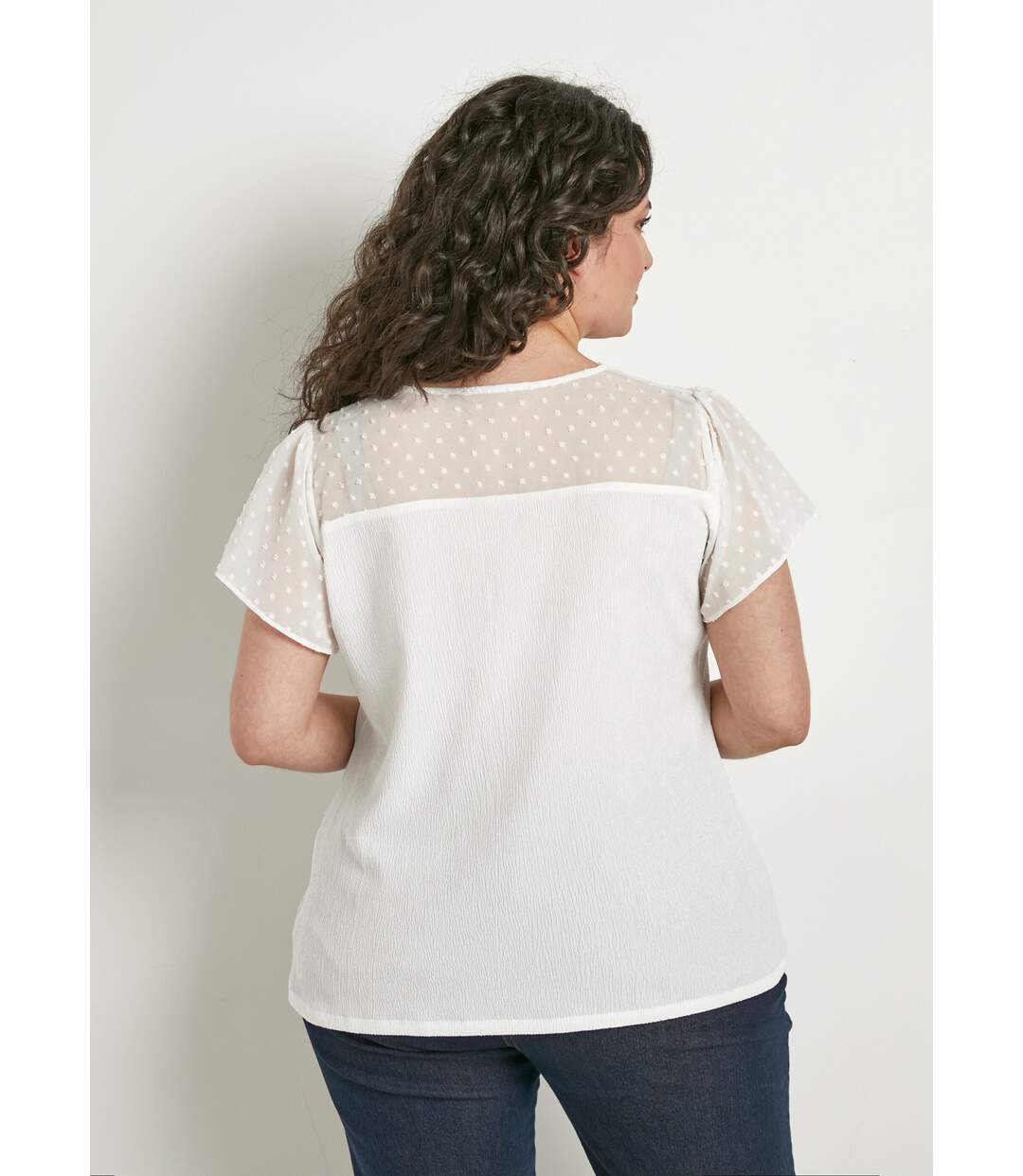T-shirt col V plumetis manches courtes-2