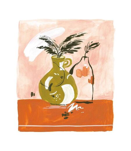 Rose Jocham Olive & Rust Floral Vase Paper Print (Olive/Rust) (40cm x 30cm) - UTPM6722