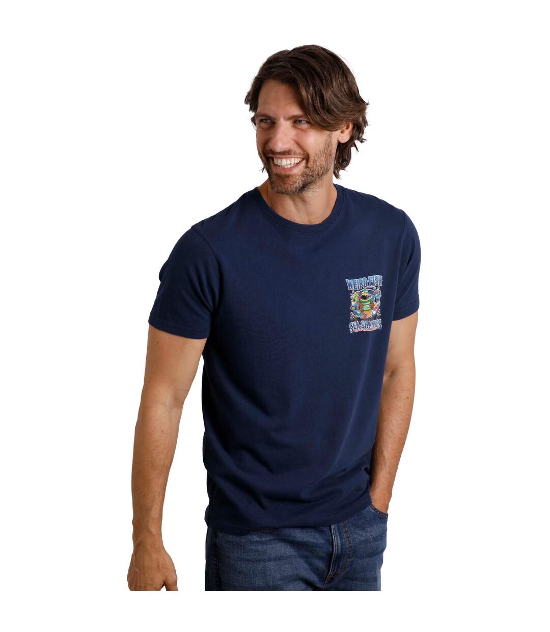 Mens sea shanties back print t-shirt dark blue Weird Fish-3