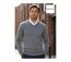 Pull Col V Homme PALAIS3 Gris avec Finitions Chambray-4