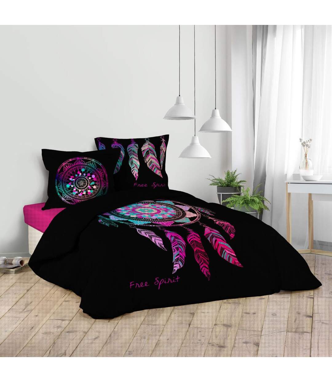Parure de Lit 3 Pièces Porte-Bonheur 240x220cm Noir-1